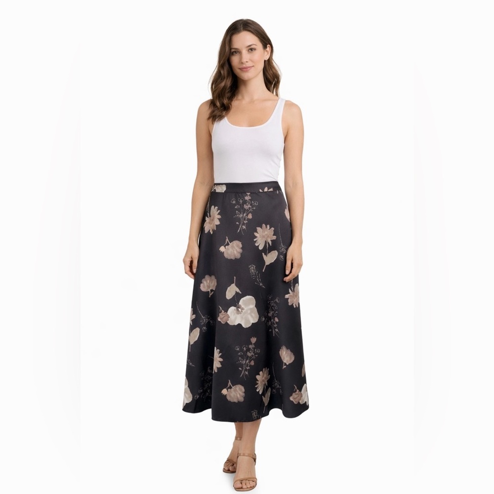 Vintage Star CCC Brown Floral Satin Midi Skirt Phoebe Buffay Y2K Women's 11